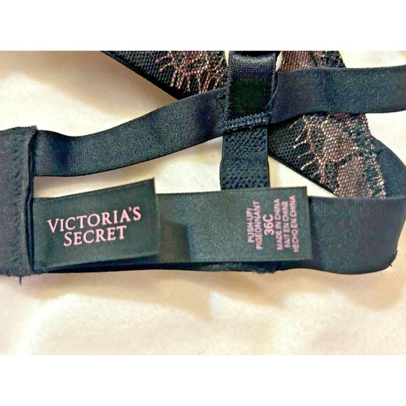 Victoria's Secret Black Gold Metallic Lace Underwire Push Up Bra 36 C, pre-loved - Picture 8 of 11